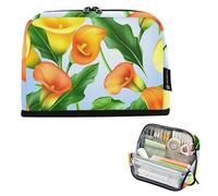 Big Pencil Pouch Zipper Pencils Case Pencils Storage Bags Classroom Pen Bag Boys Travel Adults Kids Back to School Organizer Orange Calla Lilies Green Floral