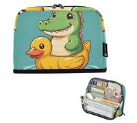 Big Pencil Pouch Zipper Pencils Case Storage Pencil Bags Girls Classroom Pen Pouch Animal Print Stationery Kids Organizer School Supply Cute Cartoon Green Crocodile