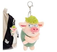 Big Pig Keychain - Luxury Animal Backpack Pendant, Piggy Soft Dolls Accessory | Cute Green Hair Angry Key Ring for Bag Decoration, Hanging Bag