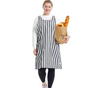 Big Plus Size Aprons for Women with Pockets Cotton Linen Baking Kitchen Cooking, Black Stripes, More Size