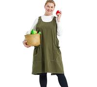 Big Plus Size Aprons for Women with Pockets Cotton Linen Baking Kitchen Cooking, Forest Green, Large
