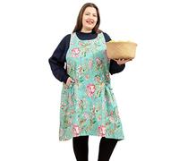 Big Plus Size Aprons for Women with Pockets Cotton Linen Baking Kitchen Cooking, Noble Flower, Large