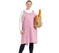 Big Plus Size Aprons for Women with Pockets Cotton Linen Baking Kitchen Cooking, Pure Pink, Large