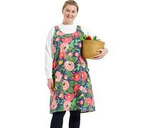 Big Plus Size Aprons for Women with Pockets Cotton Linen Baking Kitchen Cooking, Red Tulips, Large