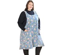 Big Plus Size Aprons for Women with Pockets Cotton Linen Baking Kitchen Cooking, Rose Flower, XXL