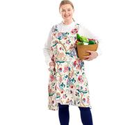 Big Plus Size Aprons for Women with Pockets Cotton Linen Baking Kitchen Cooking, Sacred Flowers, L