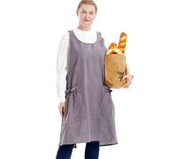 Big Plus Size Aprons for Women with Pockets Cotton Linen Baking Kitchen Cooking, Smooth Grey, Large