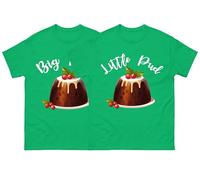 Big Pud Little Pud Christmas T Shirt Set, Funny Family Matching Father Son Matching Tee Top, Xmas Festive Gift Tee Top Kelly Green