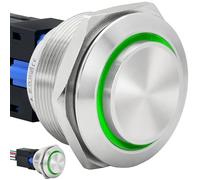 Big Push Button Switch 30mm Latching High Head Round Waterproof IP67 Stainless Steel On Off LED 12V 1.18" Mounting Hole SPDT/DPDT with Socket(Green,Latching 12V DC 1.18 inch)