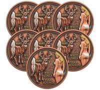 Big Rack Hunter & I Hunt Whitetails Year-Round Collector Coin, Double-Sided Hunting Humor Challenge Coins with Deer & Pinup Artwork, Suitable for Hunters, Outdoorsmen (7PCS)