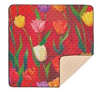 Big Red Background with Colorful Tulips on It Soft Thick Baby Play Mat for Floor Washable Playroom Activity Mat for Baby Toddler Infant, 50'' x 50''