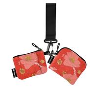 Big Red Bloom Flowers Women's Coin Pouches Card Holder Small Portable Card Organizer Purse with Zipper Pocket for Work Travel 2 Pcs de crédito para Hombre
