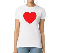Big Red Heart T-Shirt Ladies Valentines Day Lovers Love Tee Top (White,XL)