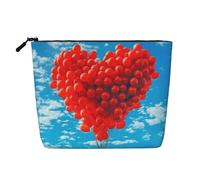 Big Red Love Blue Sky Valentine's Day Large Capacity Travel Makeup Bag for Women,Waterproof Single-Ply Imitation Hemp Portable Zipper Cosmetic Bag