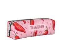 Big Red Pepper Pencil Case Portable Cylindrical Pencil Pouch with Zipper Leather Cosmetic Pouch Bag