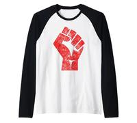 Big Red Raised Fist Salute of Unity Solidarity Resistance Raglan Baseball Tee