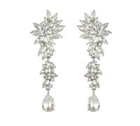 Big Red Rhinestone Dangle Earrings Prom Wedding Accessories | Bling Red Crystal Drop Earrings,Chunky Silver Rhinestone Long Earrings,Cubic Zirconia Chandelier Statement Jewelry