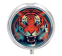Big Red Tiger Pill Box 3 Compartment Waterproof Pill Case with Mirror Portable for Purse Pocket Daily Medicine Vitamin Organizer Travel Med Container Holder for Fish Oil Supplements