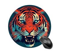 Big Red Tiger Round Gaming Mouse Pad Non-Slip Rubber Base Mousepad Travel Office Mousepads for Desk Funny Waterproof Computer Mouse Mat Cute Laptop Mouspad 7.8x7.8 Inch