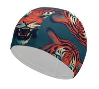 Big Red Tiger Swim Cap for Adult, Elastic Fabric Swimming Cap, Comfortable Bathing Cap for Long & Short Hair