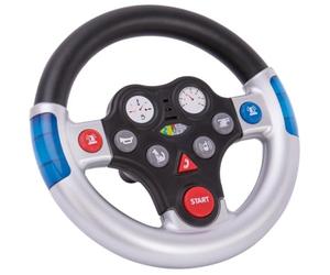 BIG Rescue Sound Wheel - Steering Wheel with Various Rescue Sounds for Bobby Cars from 2010 Onwards as well as for BIG Tractors, Toy Steering Wheel for Children from 1 Year Old, Silver