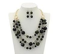 Big Resin Stone Glass Beads Handmade Necklace Earring Set (Black)