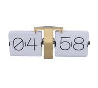 Big Retro Mechanical Flip Clock - 24 Hour Tabletop or Wall Mount With Automatic Adjustment for Bedroom Living Room (Gold Frame and White Page PT Font)