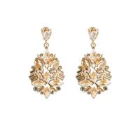 Big Rhinestone Dangle Drop Earrings for Women Girls Shiny Long Crystal Cluster Chandelier Teardrop Statement Earring Elegant Dress Accessories Retro Art Deco Wedding Cocktail Party Jewelry (Champagne)