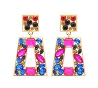 Big Rhinestone Geometry Chunky Earrings, Square Geometric Drop Dangle Earrings for Women BASIC HOUSE COLLECTION (Rose +Multicolour)