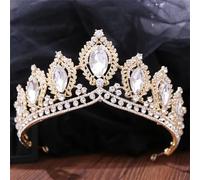 Big Rhinestone Wedding Crown Tiara Crystal Encrusted Queen Princess Diadem Pageant Hair Accessories Gold White