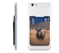 Big Rhino in the Wilderness Phone Wallet, Stick On Card Holder for Back of Phone Case - Leather Cell Phone Card Wallet Sleeve Adhesive Phone Pocket - Compatible with Most Cell Phones