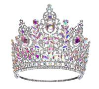 Big Round Crown Luxury High Royal Queen Wedding Crowns Crystal Banquet Tiaras Costume Hair Accessories Silver AB Color
