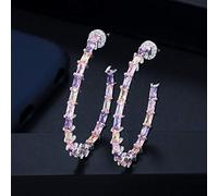 Big Round Loop Shape Cubic Zircon Paved Yellow Hoop Earrings For Women Jewelry
