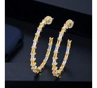 Big Round Loop Shape Cubic Zircon Paved Yellow Hoop Earrings For Women Jewelry