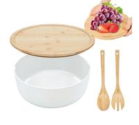 Big Salad Bowl,Salad Bowl Serving Container with Lid - Wooden Serveware with Spoon Fork for Home Kitchen Cereal Fruit Snack Mixing Cooking Meal Prep Pasta Lunch Dinner Party