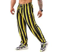 BIG SAM SPORTSWEAR COMPANY Men's Baggy Pants Loose Fit Stripped Gym Workout Sweatpants with Pockets, Yellow, Small