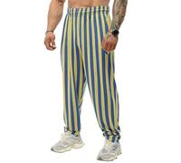BIG SAM SPORTSWEAR COMPANY Men's Baggy Sweatpants with Pockets, Loose Fit Striped Oldschool Trackpants, Yellow, Small