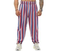 BIG SAM SPORTSWEAR COMPANY Men's Baggy Sweatpants with Pockets, Loose Fit Striped Oldschool Trackpants, Red, Small