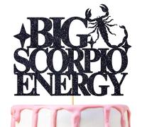 Big Scorpio Energy Cake Topper, Happy Birthday Scorpio in October/November, Scorpio Season, 12 Zodiac Constellation Theme Birthday Party Decoration Supplies, Black Glitter