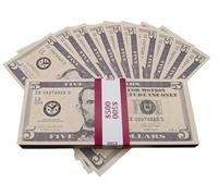 Big Screen Stacks - Prop money $5 dollars | 100 full print $5 dollar bills | $500 Stack | Fake money for movies, play, party, money gun, fancy dress, casino games, magic tricks & learning