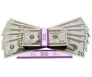 Big Screen Stacks - PROP MONEY DOLLARS - $2,000 FULL PRINT 20 DOLLAR BILLS, in Authentic Bank Strap. For Movies, Films, Money Guns Cash Cannon Play Fake Money, Party's, Casino Games
