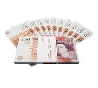 BIG SCREEN STACKS | PROP MONEY | UK AWARD WINNING COMPANY | 100 x £50 UK POUND NOTES | Extra Bank Strap Included - Fake Money for Movies, TV, Pretend Play and learning.