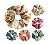 Big Scrunchies Tropical Floral Print 6pcs Hair Ties for Women | 3d Printed Cloth Finish, Rubber Elastic Hold, Daily Life and Parties, Decorative Hair Ties