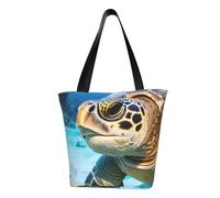 Big Sea Turtle Print Comfortable Summer Shoulder Bag Canvas Tote Travel Beach Hiking Shopping Weekend