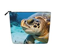 Big Sea Turtle Print Fake Hemp Makeup Bag â€“ Travel Toiletry Pouch for Women, Daily Storage, Business Trips, and More