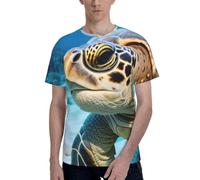 Big Sea Turtle Print Men Short Sleeve Crew Neck T-Shirt Stylish Casual Summer Various Occasions Wear Black