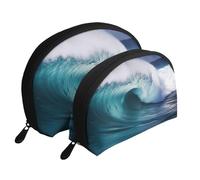 Big Sea Wave HD Printing Shell Makeup Bag Set 2-Piece Cosmetic Bags Portable Travel Makeup Storage Bag for Women Girls
