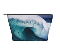 Big Sea Wave HD Printing Trapezoid Makeup Bag for Women Girl Large Capacity Portable Travel Cosmetic Bag Makeup Pouch Organizer