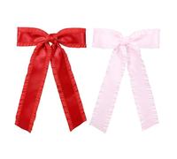 Big Silky Satin Ruffle Tassel Hair Ribbon Hair Bows Clips for Women Girls Red Pink Long Tail Bow-knot Hair Barrettes Valentines Wedding New Year Dress Accessories Gift,5.5inch