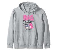 Big Sister Again Est 2027 Funny 2nd Time Big Sister Dinosaur Zip Hoodie